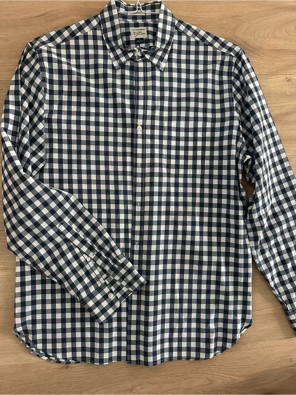 J. Crew Navy and White Gingham Button-Down Dress Shirt